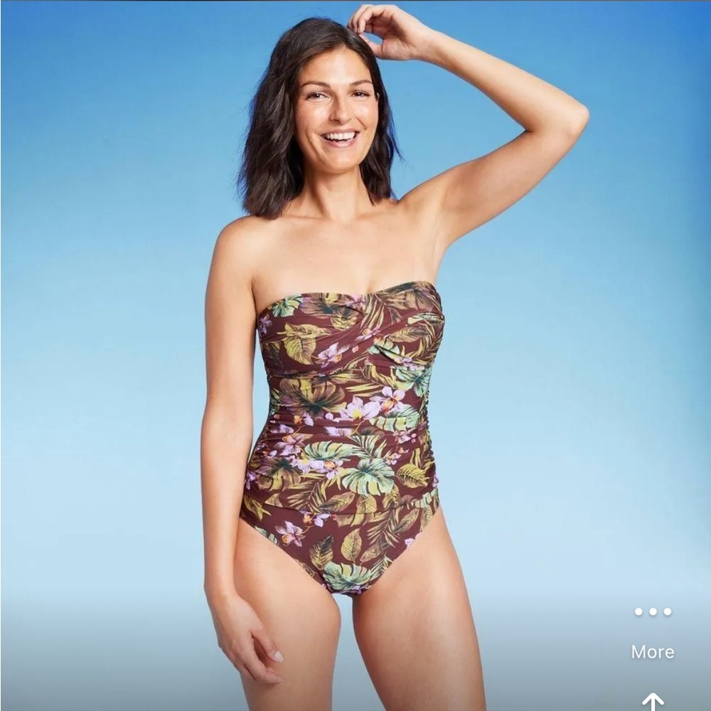 Shade & Shore Floral One-Piece Swimsuit in Brown, Green & Purple